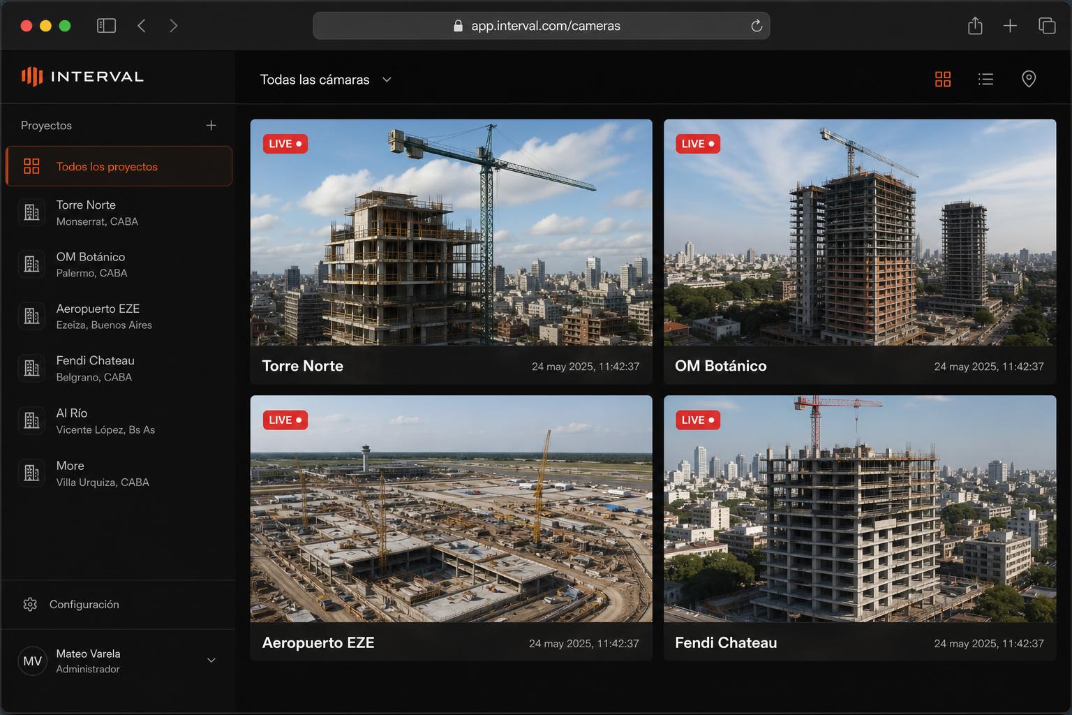 Interfaz web de visualización de cámaras timelapse